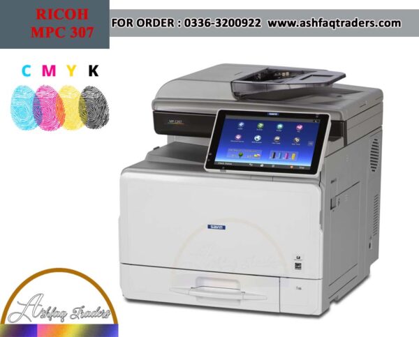 Ricoh MP C307 Multifunction Color Laser Printer with 10.1” Smart Operation Panel and fast printing capabilities, available at Ashfaq Traders, Karachi.