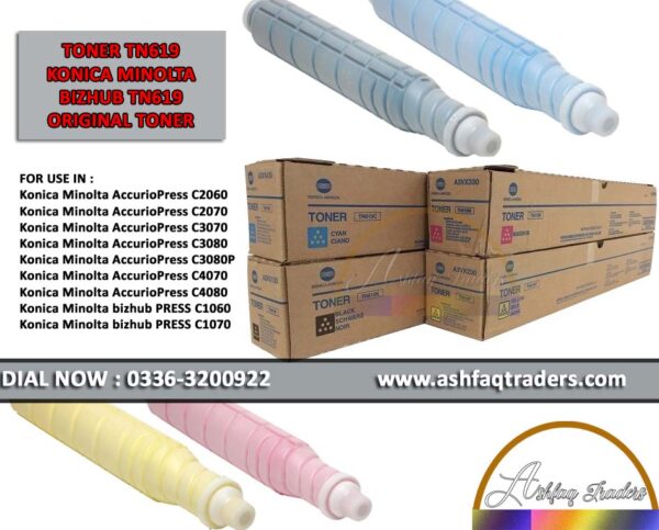 Genuine Konica Minolta TN619 CMYK Toner Cartridge Set – Black, Cyan, Magenta, Yellow