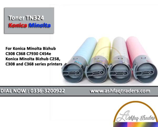 TN324K TN324C TN324M TN324Y cartridges laid out